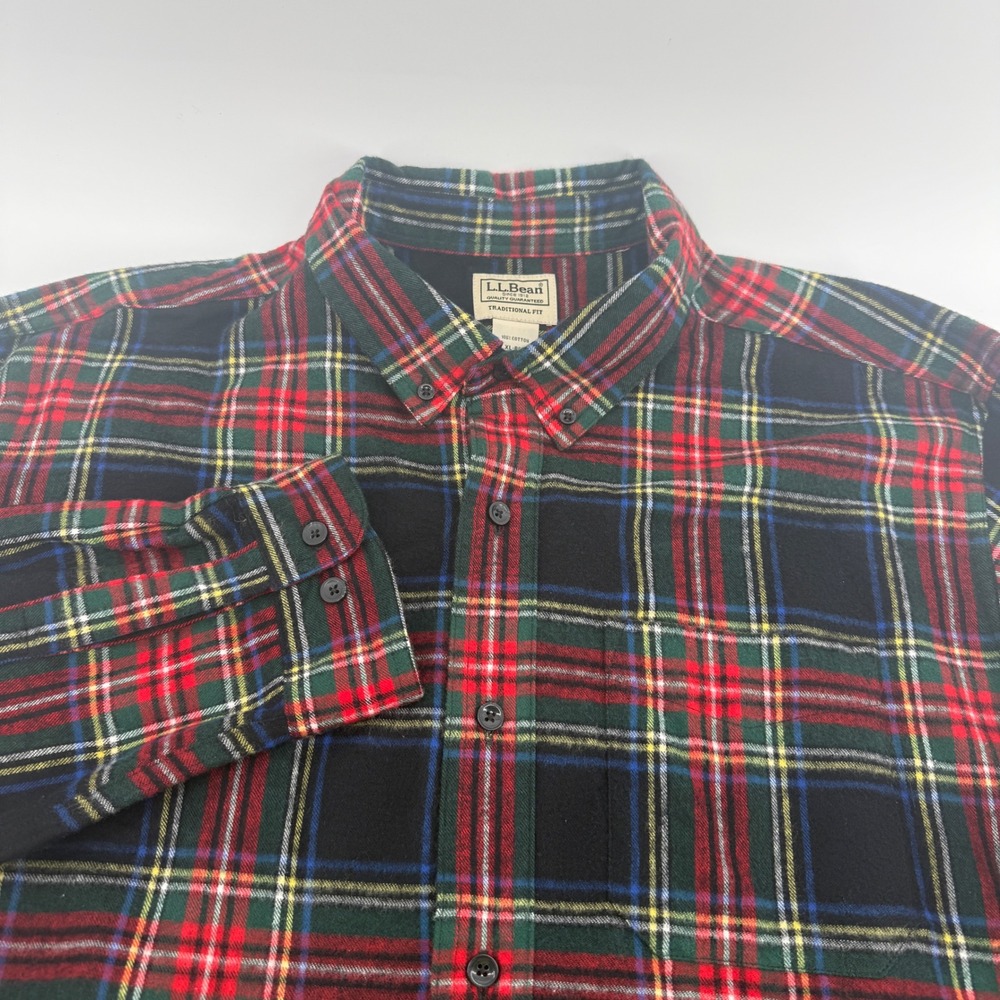 LL Bean Mens XL Scotch Plaid Flannel Shirt Black Stewart Tartan 228061